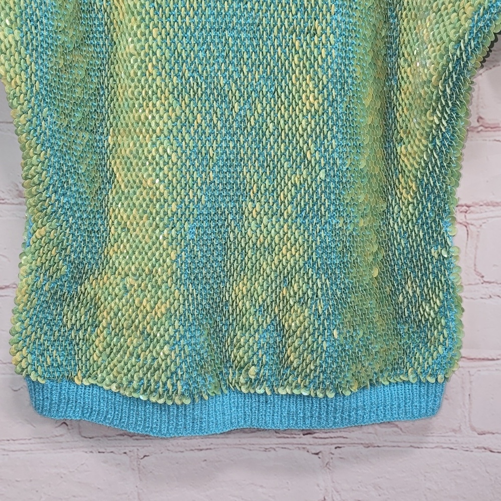 Teal/Lime Green Razzle Dazzle Sequin Blouse Size M - Picture 7 of 14